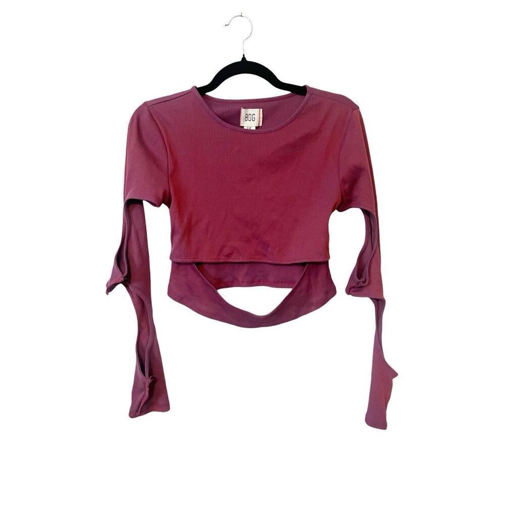 BDG Red Wine Crop Long Sleeve Ribbed Cutout Top Large‎